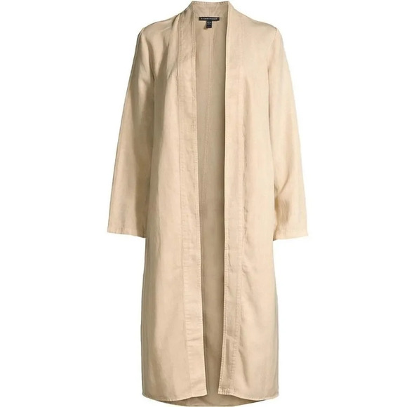 Eileen Fisher tencel linen kimono duster jacket light beige khaki small - Picture 16 of 16